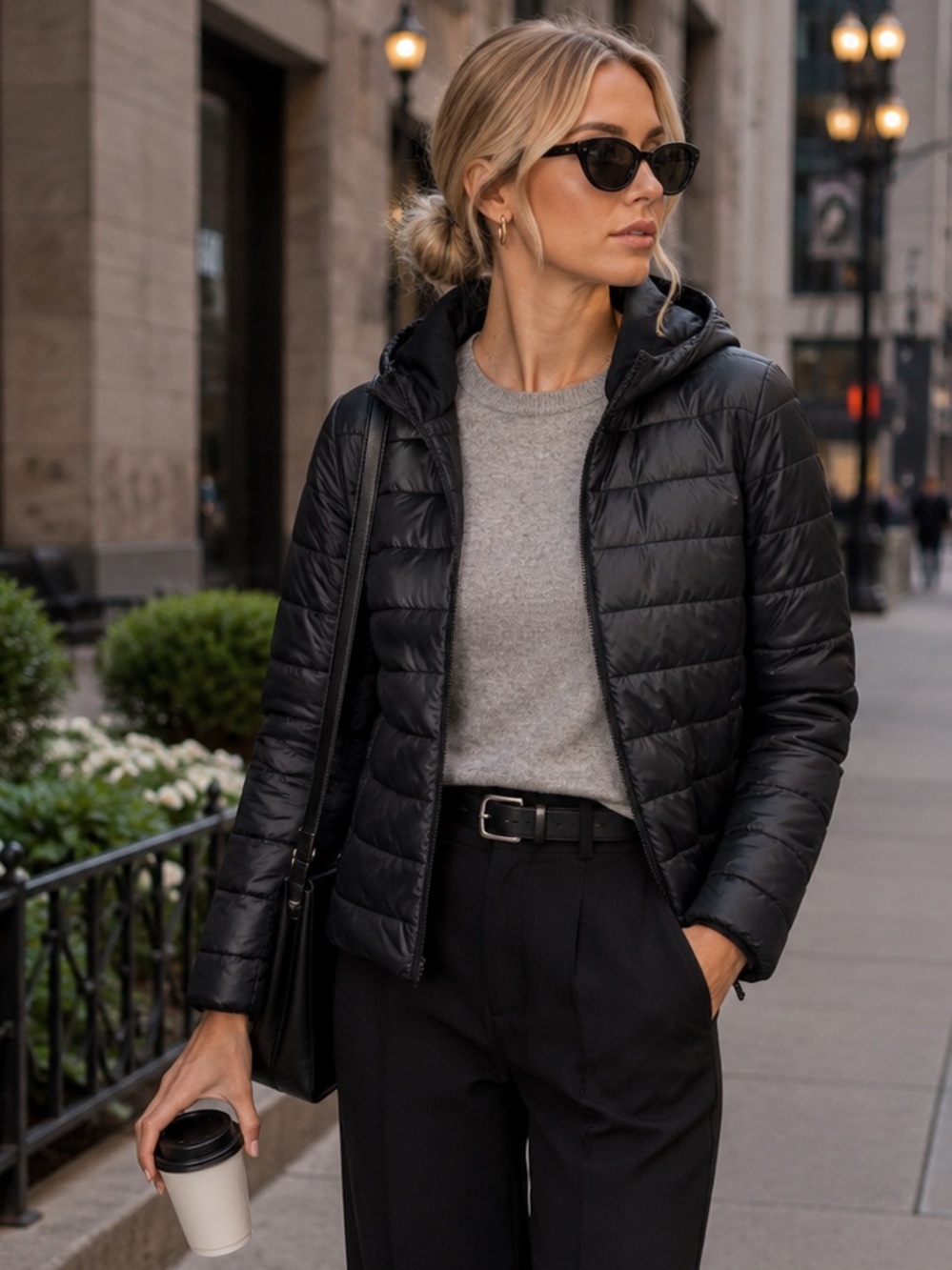 EVERLANE RENEW Packable Quilted Black Reversible Lightweight Puffer Jacket, XXS